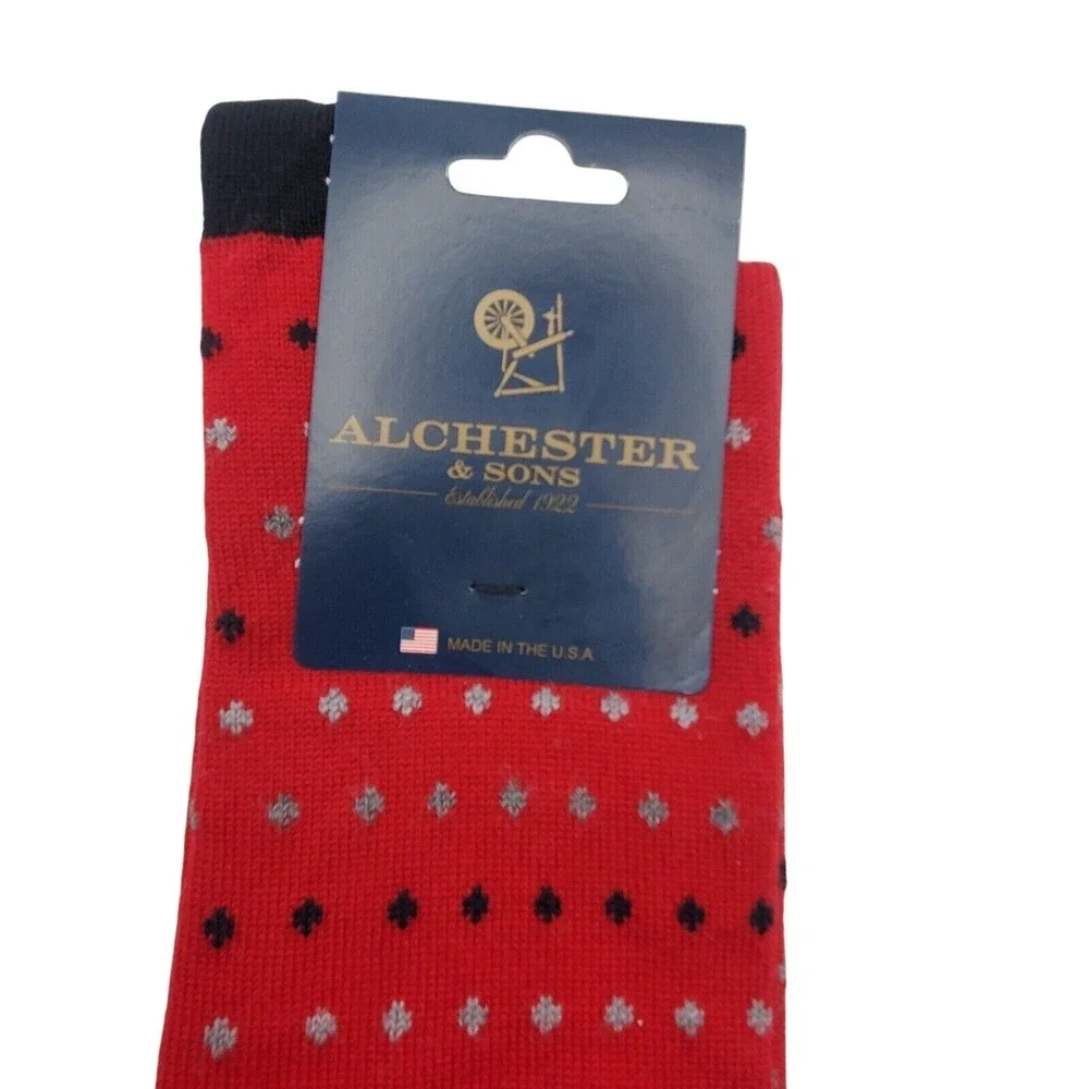 Red Fair Isle Merino Wool Crew Socks Mens Large Alchester Telluride Black Dress